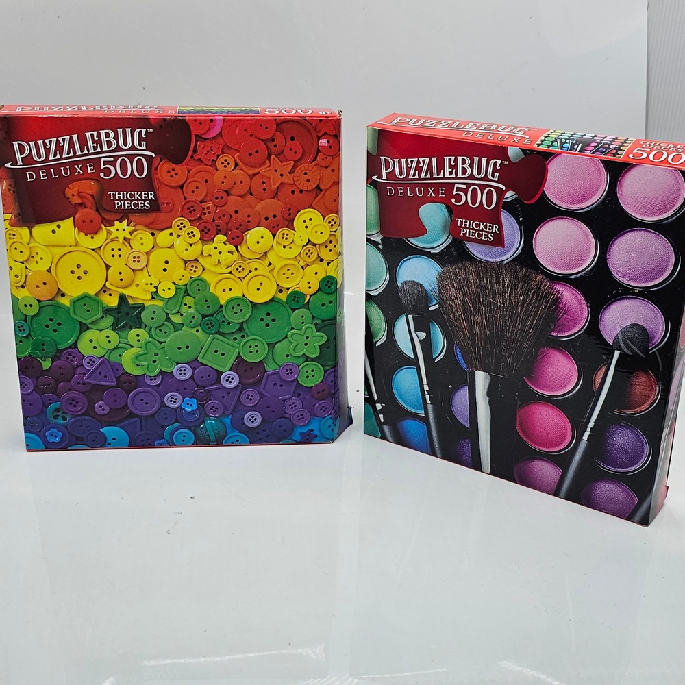 Puzzlebug Deluxe 500 Piece Jigsaw Puzzles Lot of‎ 2 Makeup Time Rainbow Buttons
